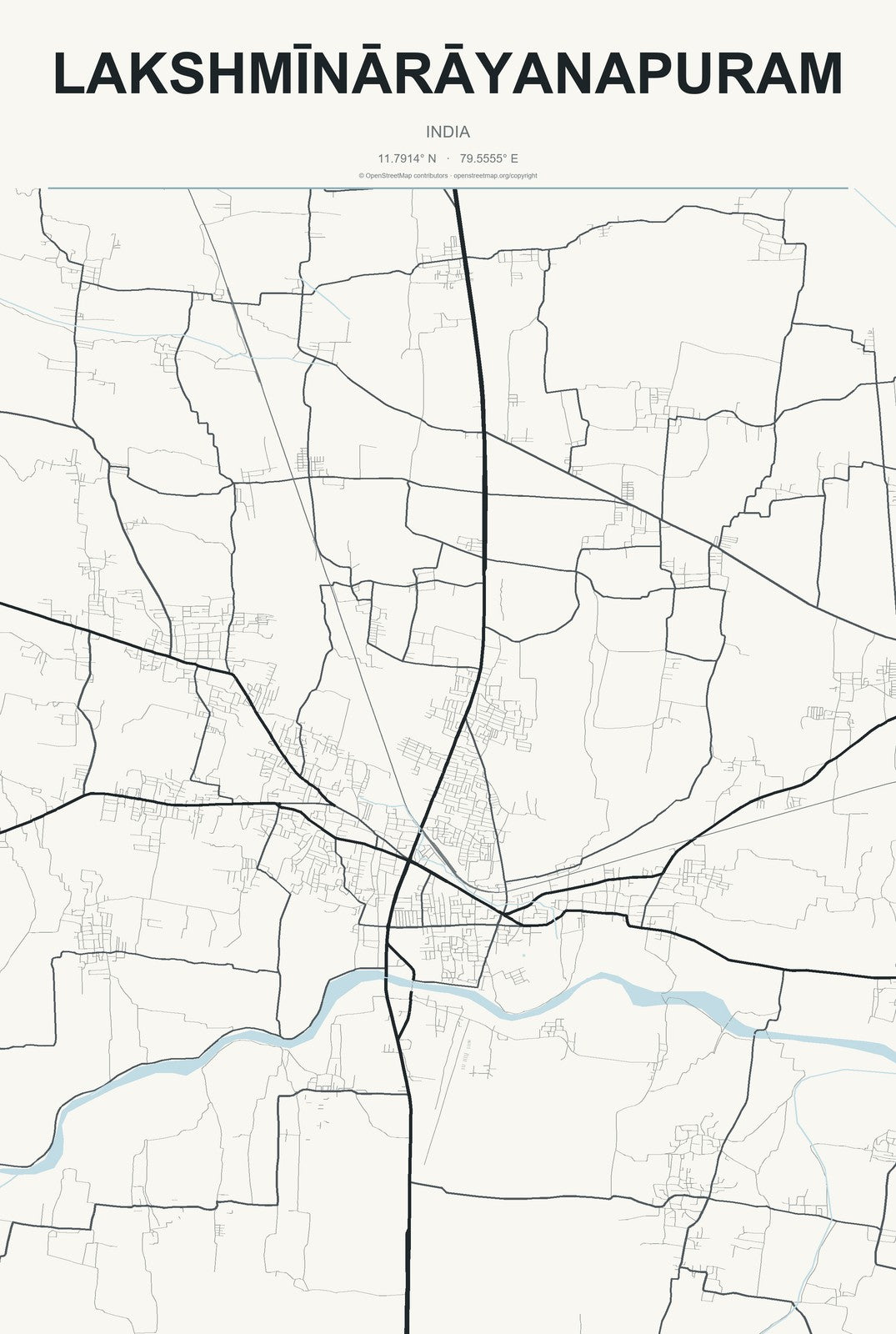 Lakshmīnārāyanapuram, India City Map Aluminum Sign in Headline Atlas style