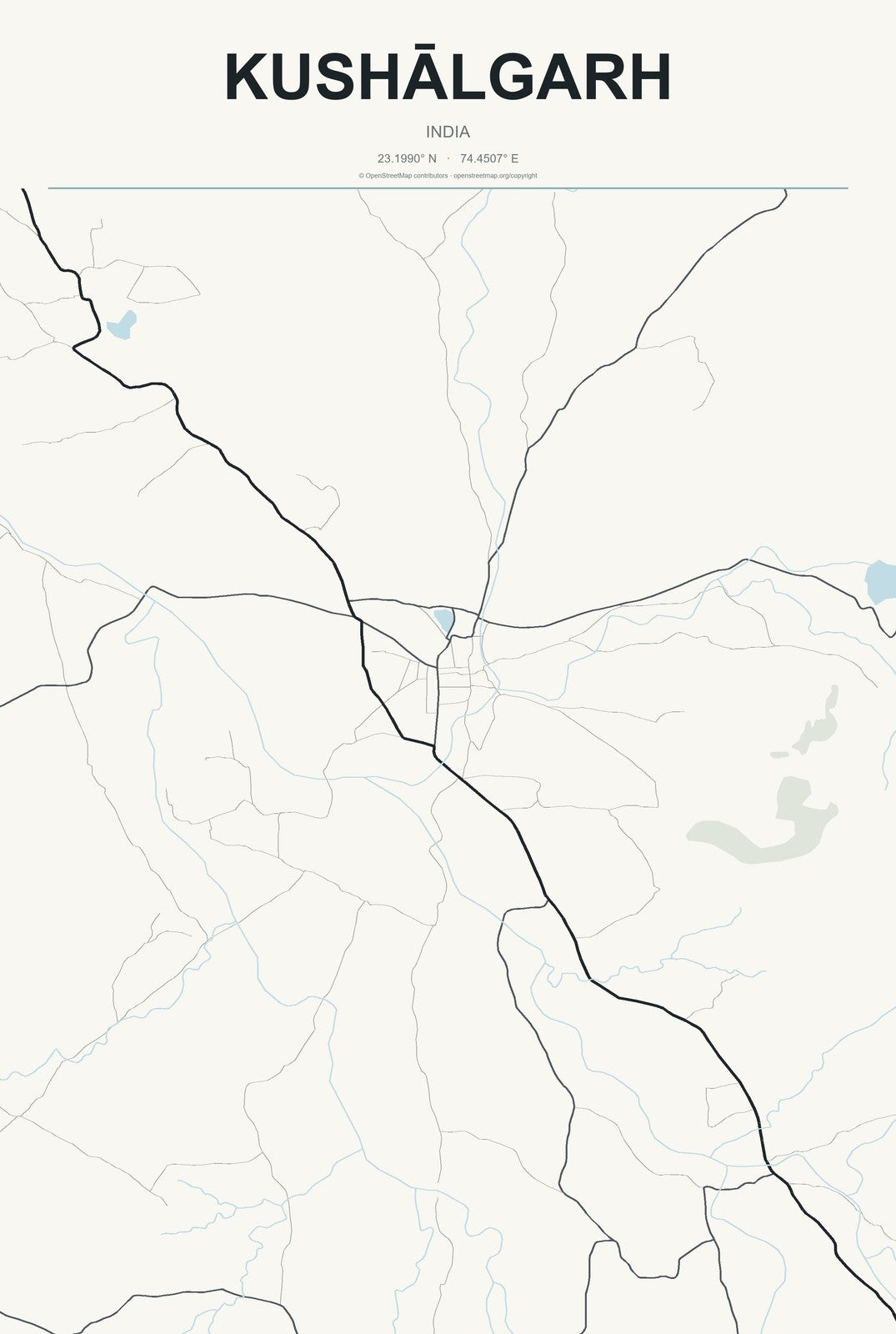 Kushālgarh, India City Map Aluminum Sign in Headline Atlas style