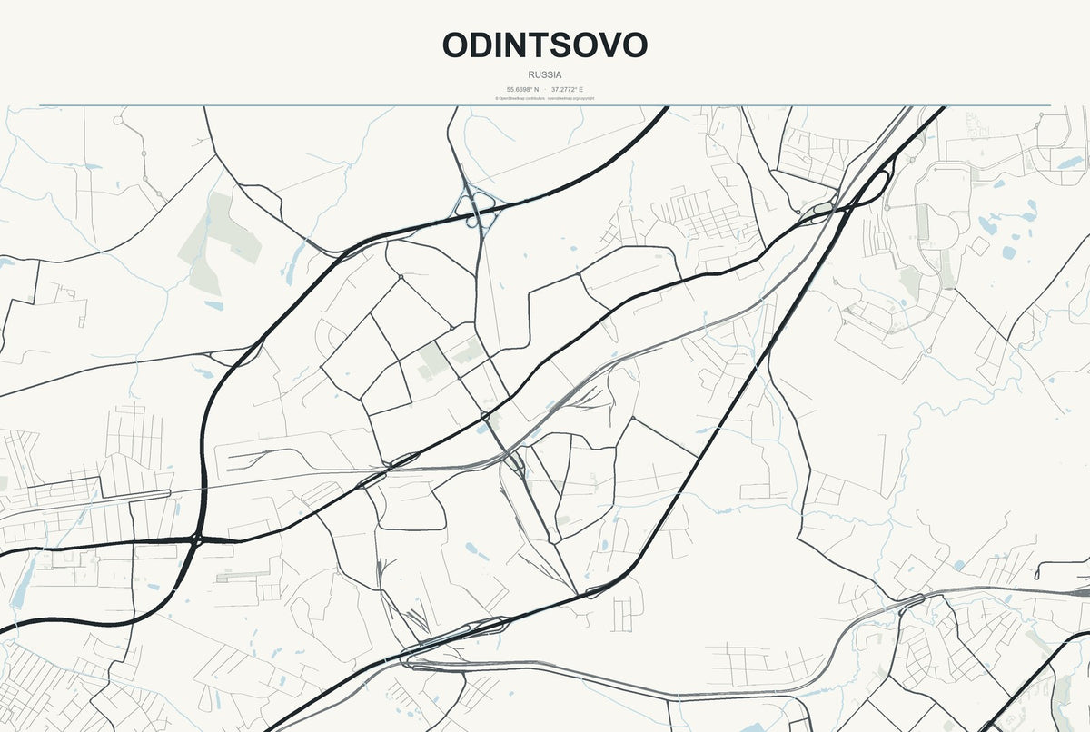 Odintsovo, Russia City Map Aluminum Sign in Headline Atlas style