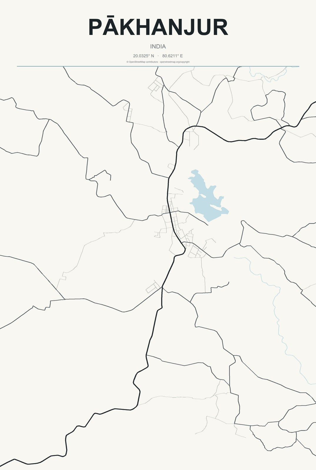 Pākhanjur, India City Map Aluminum Sign in Headline Atlas style