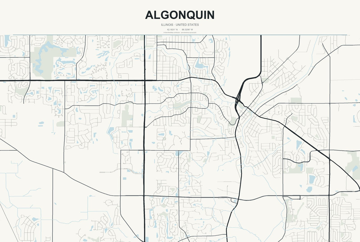 Algonquin, Illinois City Map Aluminum Sign in Headline Atlas style