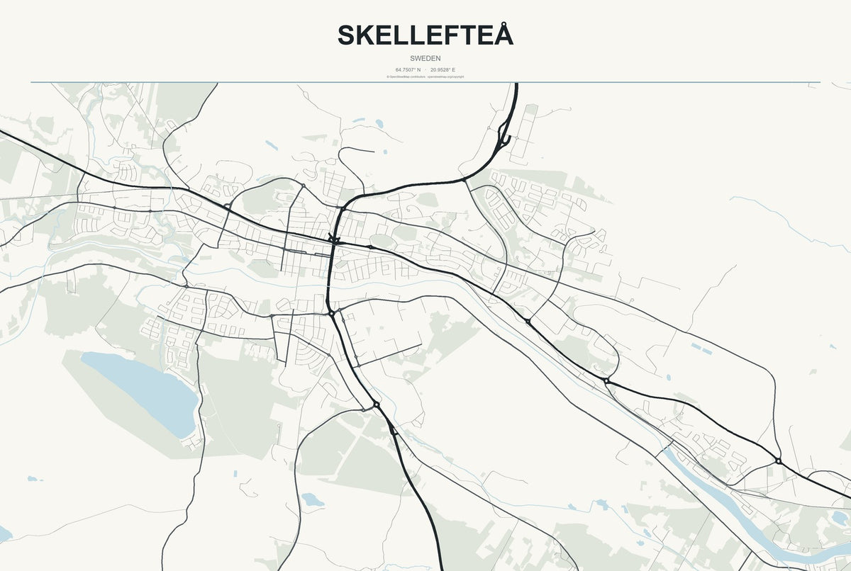 Skellefteå, Sweden City Map Aluminum Sign in Headline Atlas style