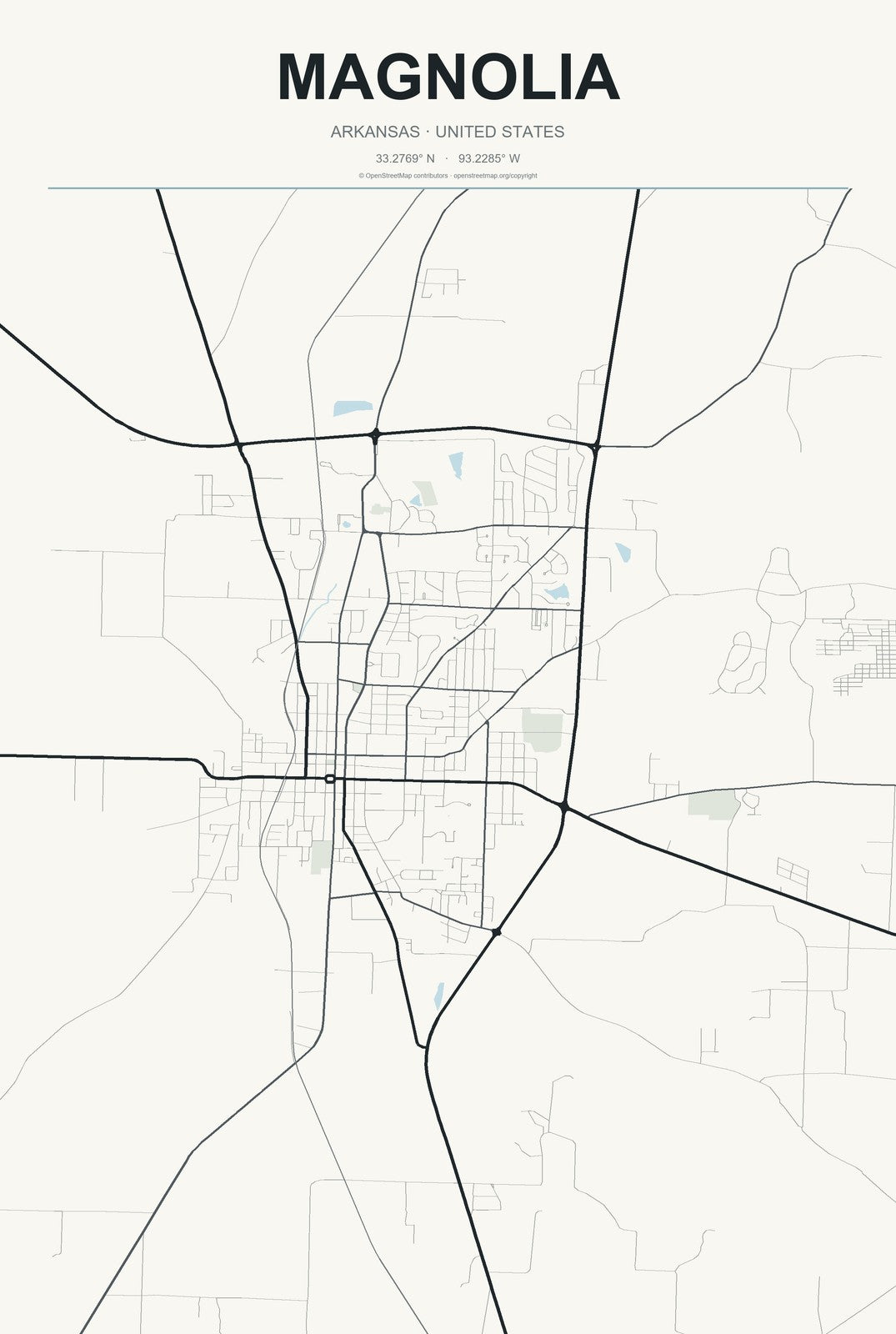 Magnolia, Arkansas City Map Aluminum Sign in Headline Atlas style