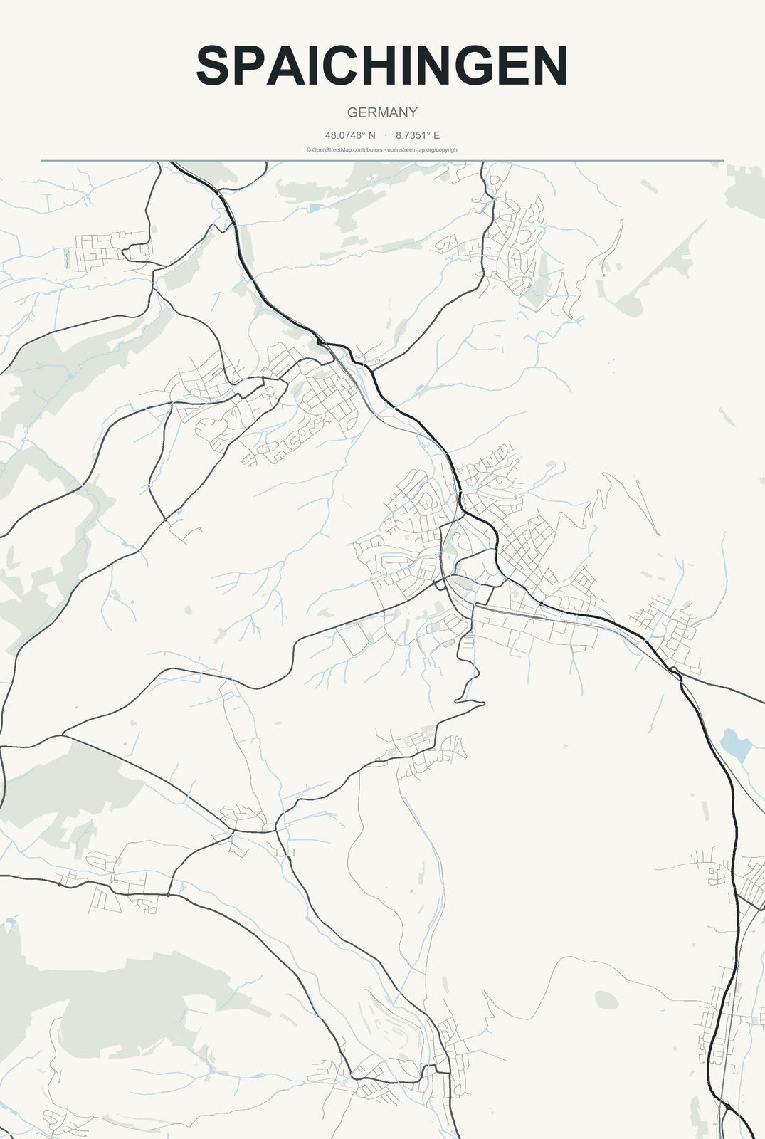 Spaichingen, Germany City Map Aluminum Sign in Headline Atlas style