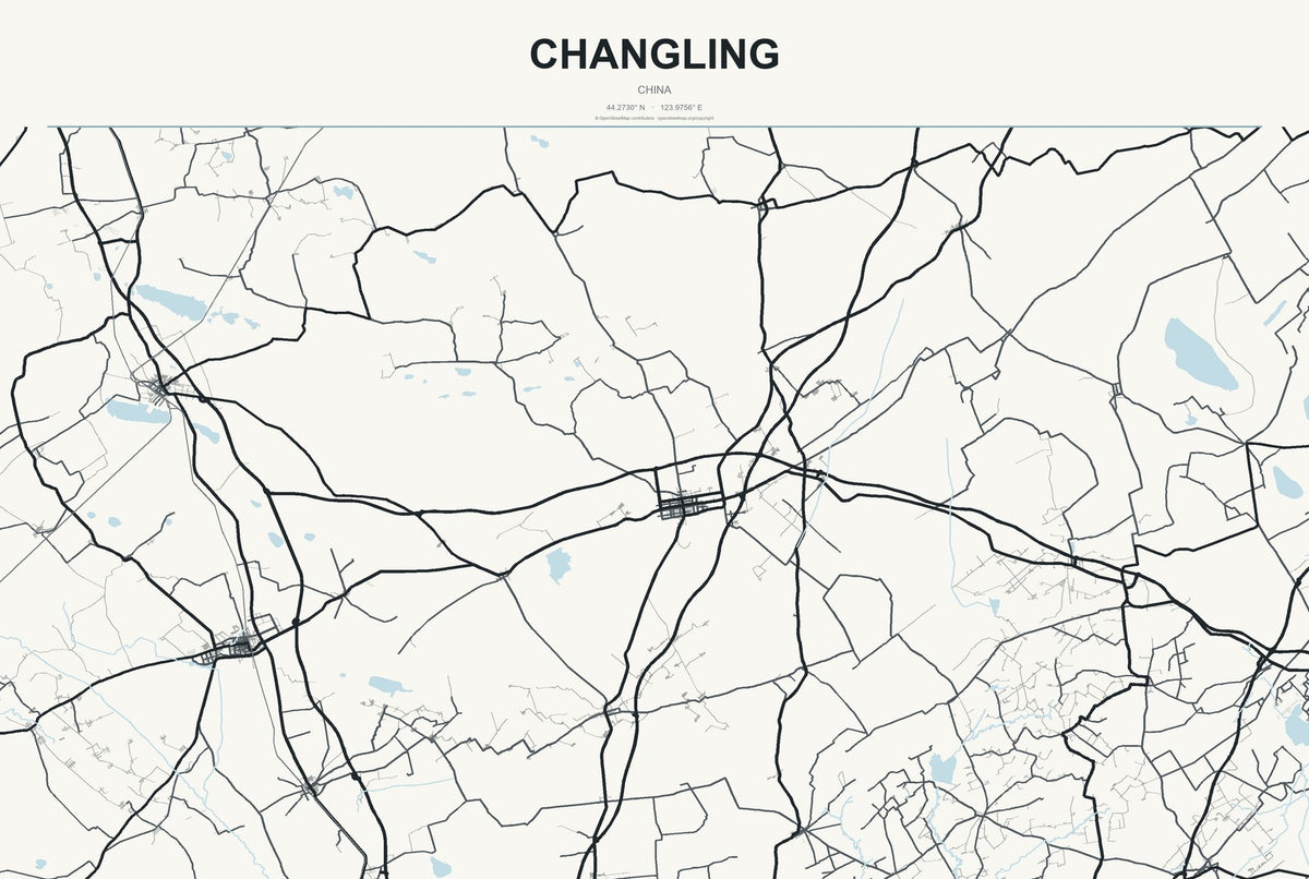 Changling, Jilin, China City Map Aluminum Sign in Headline Atlas style