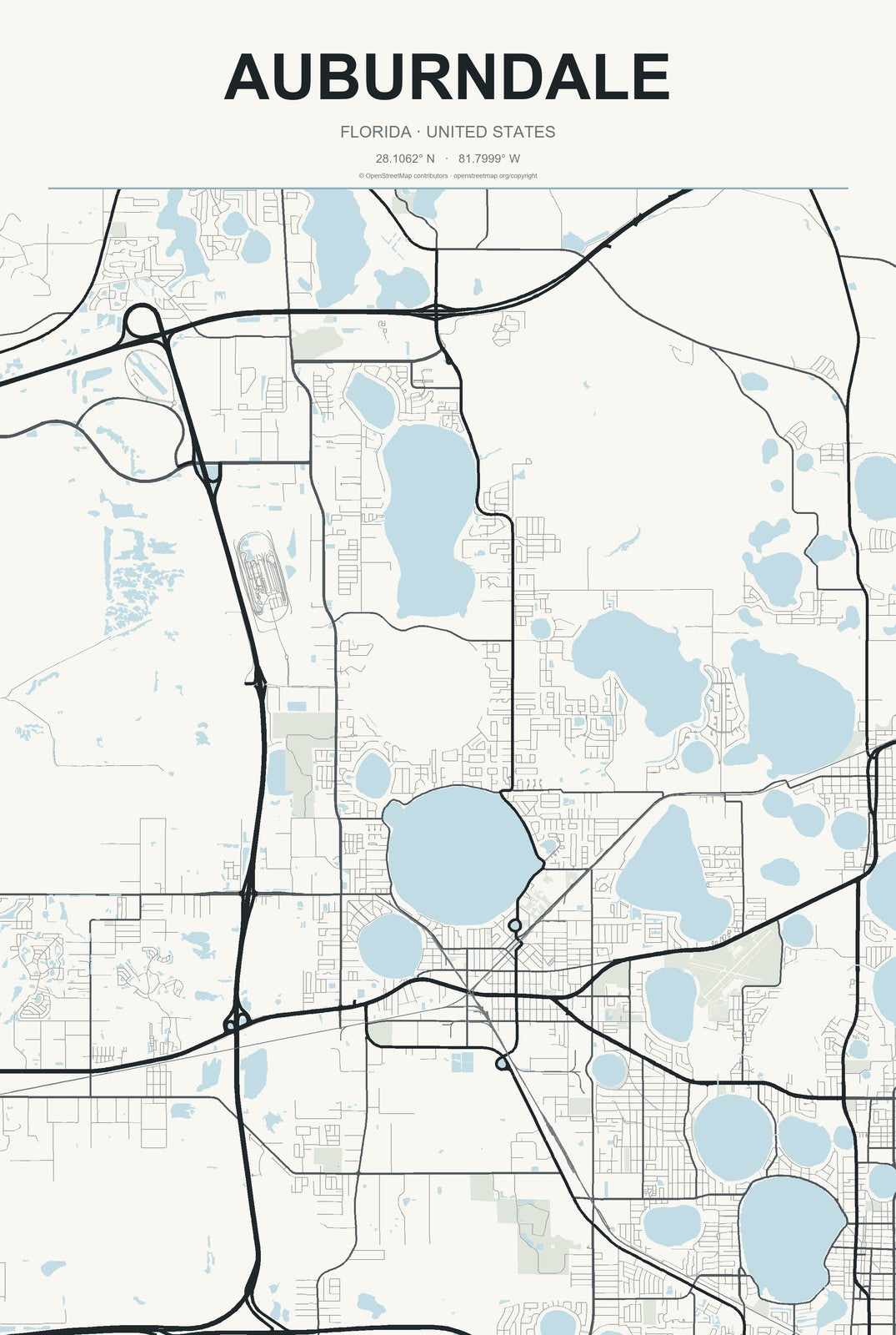Auburndale, Florida City Map Aluminum Sign in Headline Atlas style