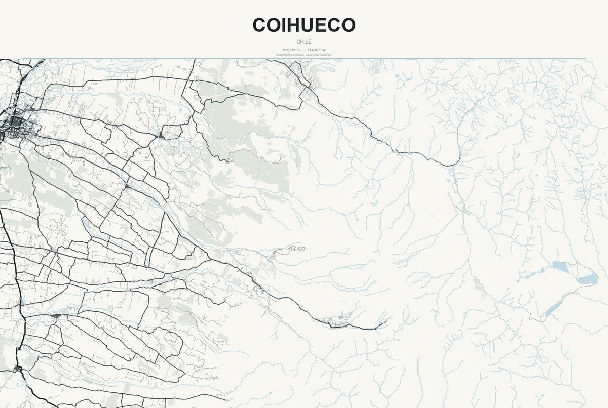 Coihueco, Chile City Map Aluminum Sign in Headline Atlas style