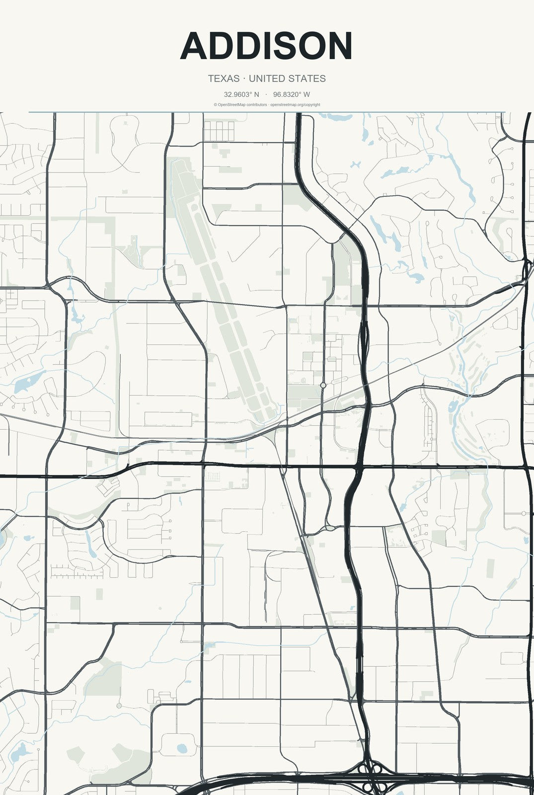 Addison, Texas City Map Aluminum Sign in Headline Atlas style