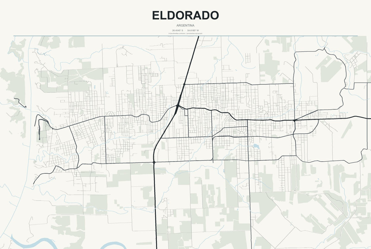 Eldorado, Argentina City Map Aluminum Sign in Headline Atlas style