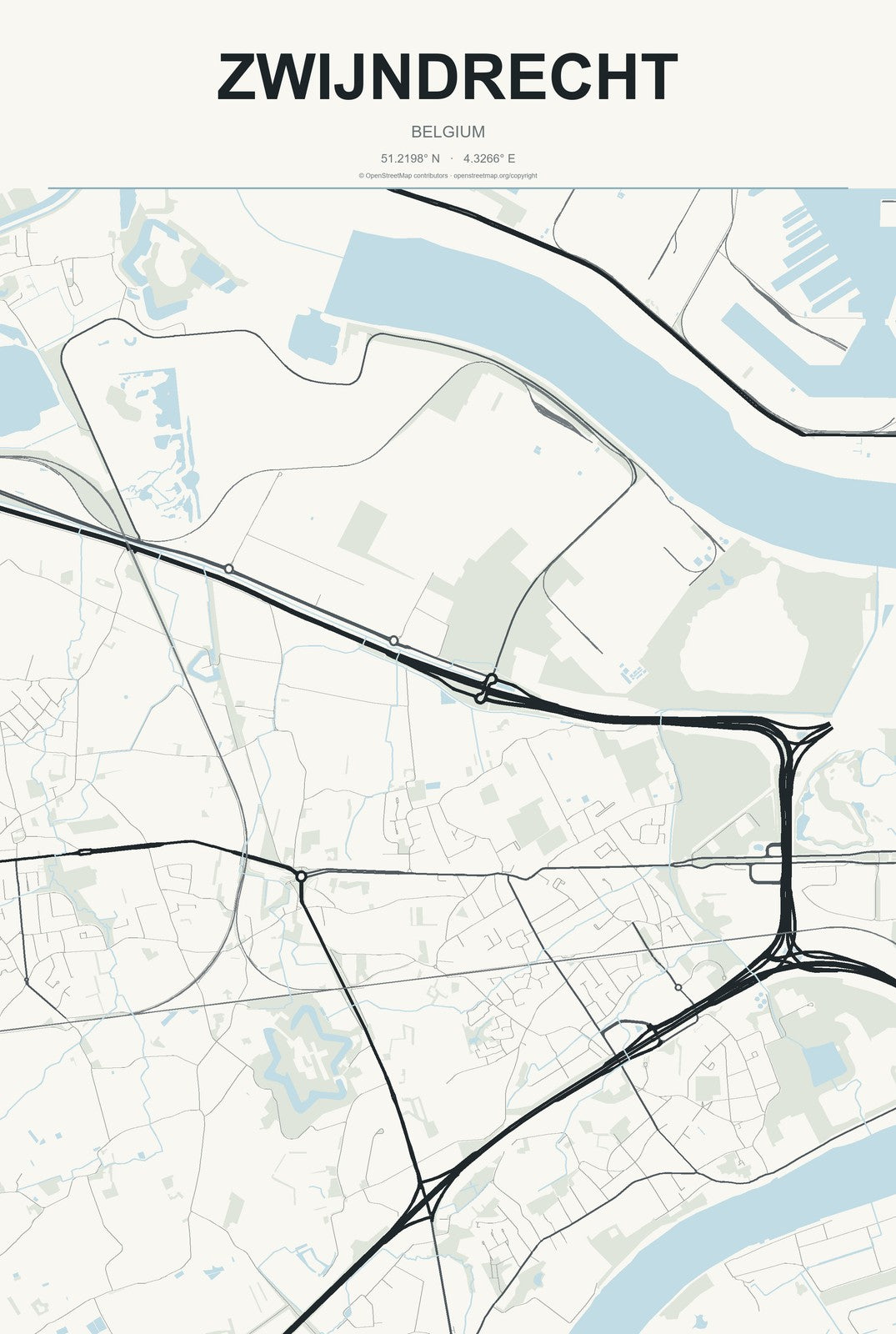 Zwijndrecht, Belgium City Map Aluminum Sign in Headline Atlas style