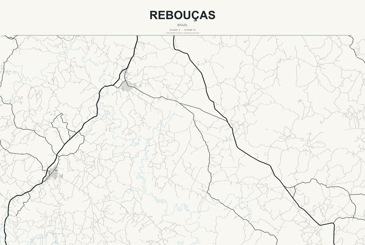 Rebouças, Brazil City Map Aluminum Sign in Headline Atlas style