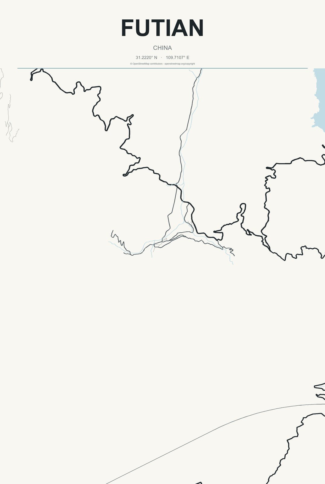 Futian, China City Map Aluminum Sign in Headline Atlas style