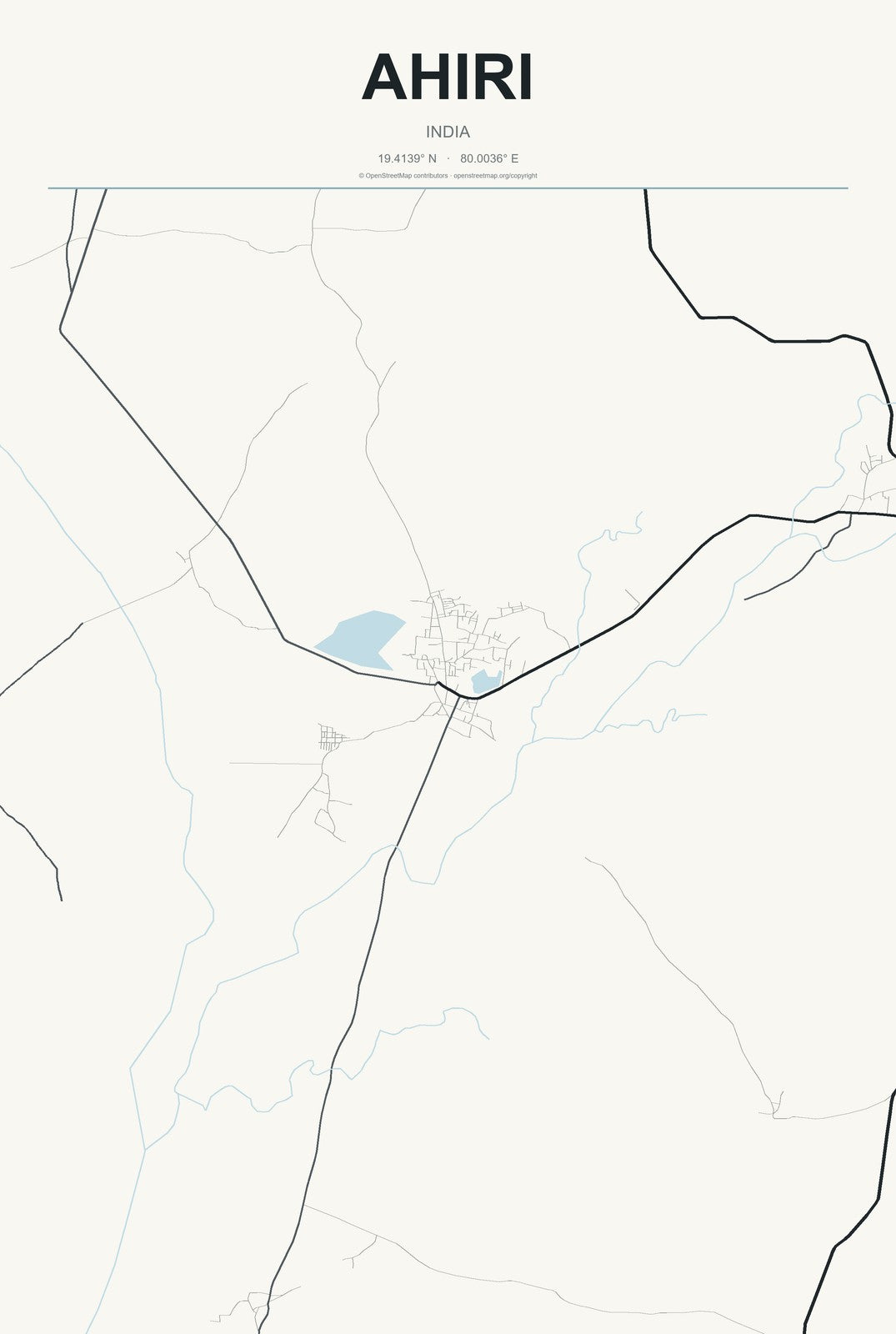 Ahiri, India City Map Aluminum Sign in Headline Atlas style