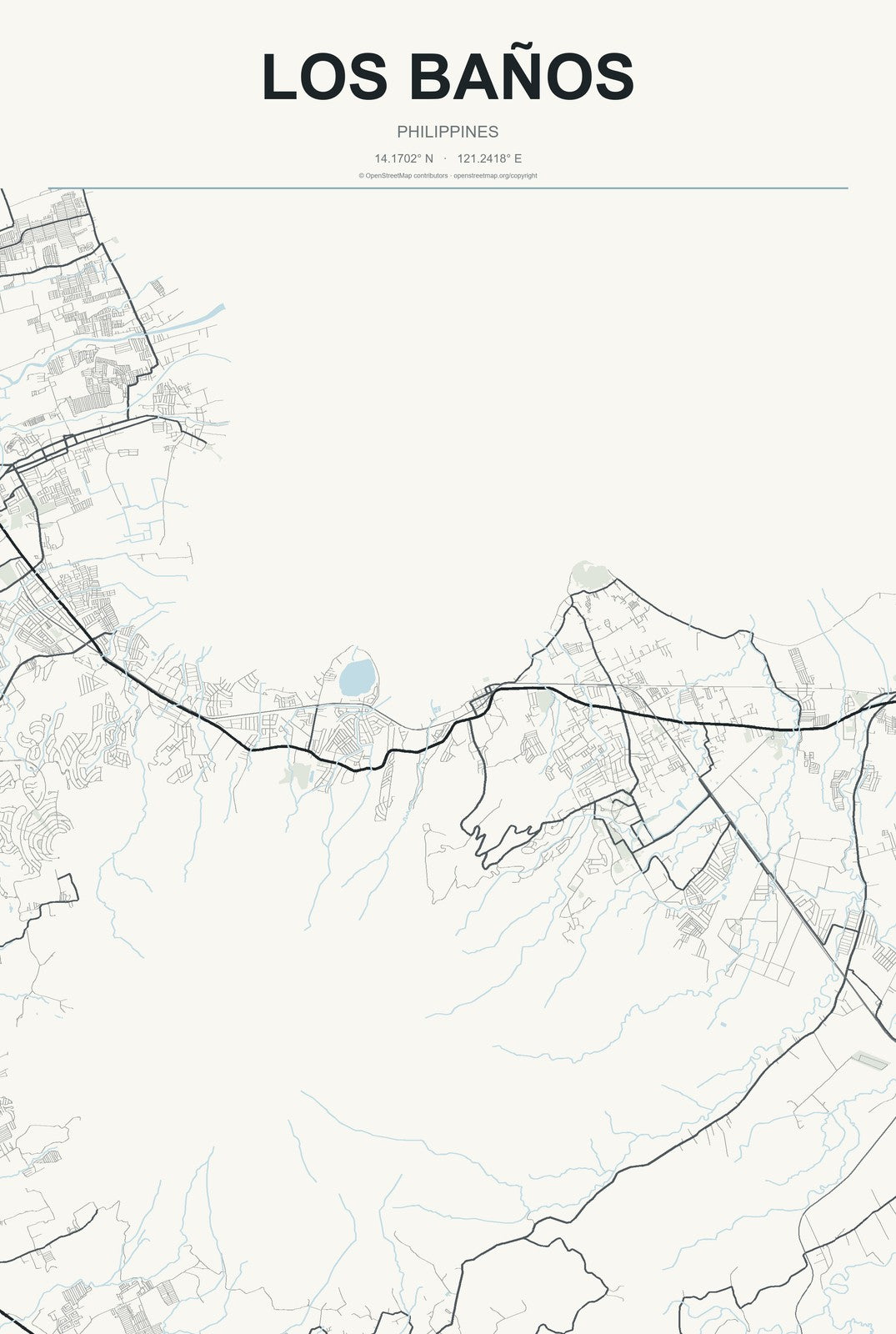 Los Baños, Philippines City Map Aluminum Sign in Headline Atlas style
