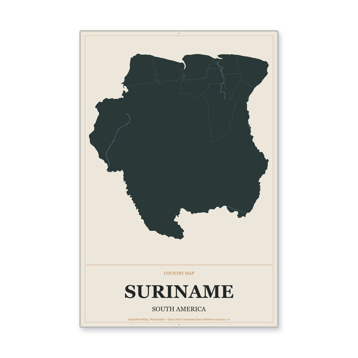 Suriname Country Map Aluminum Sign in Headline Atlas style
