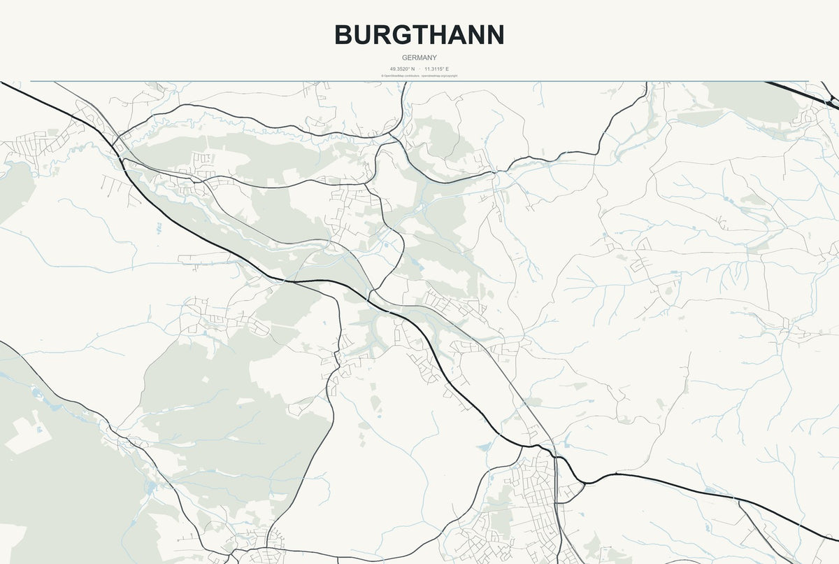 Burgthann, Germany City Map Aluminum Sign in Headline Atlas style