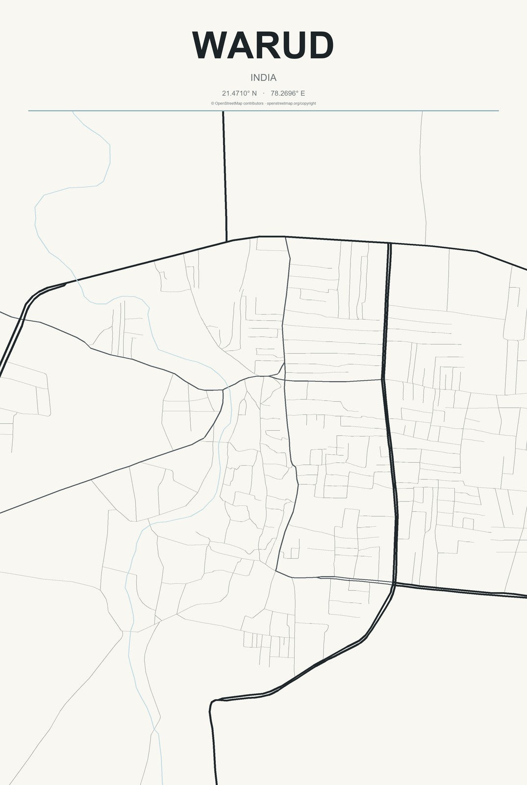 Warud, India City Map Aluminum Sign in Headline Atlas style