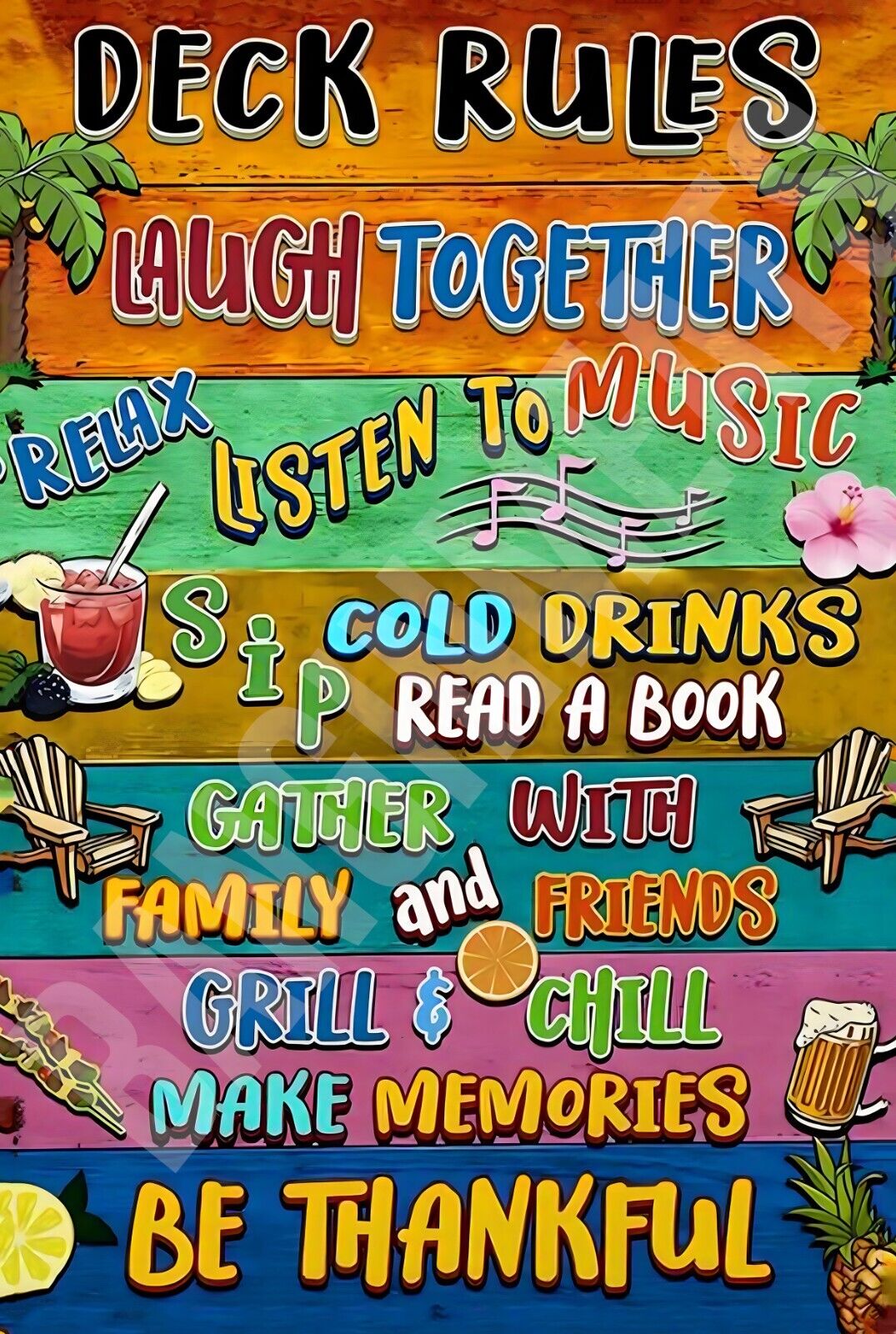 Deck Rules V2 Funny Sign Aluminum Metal Sign