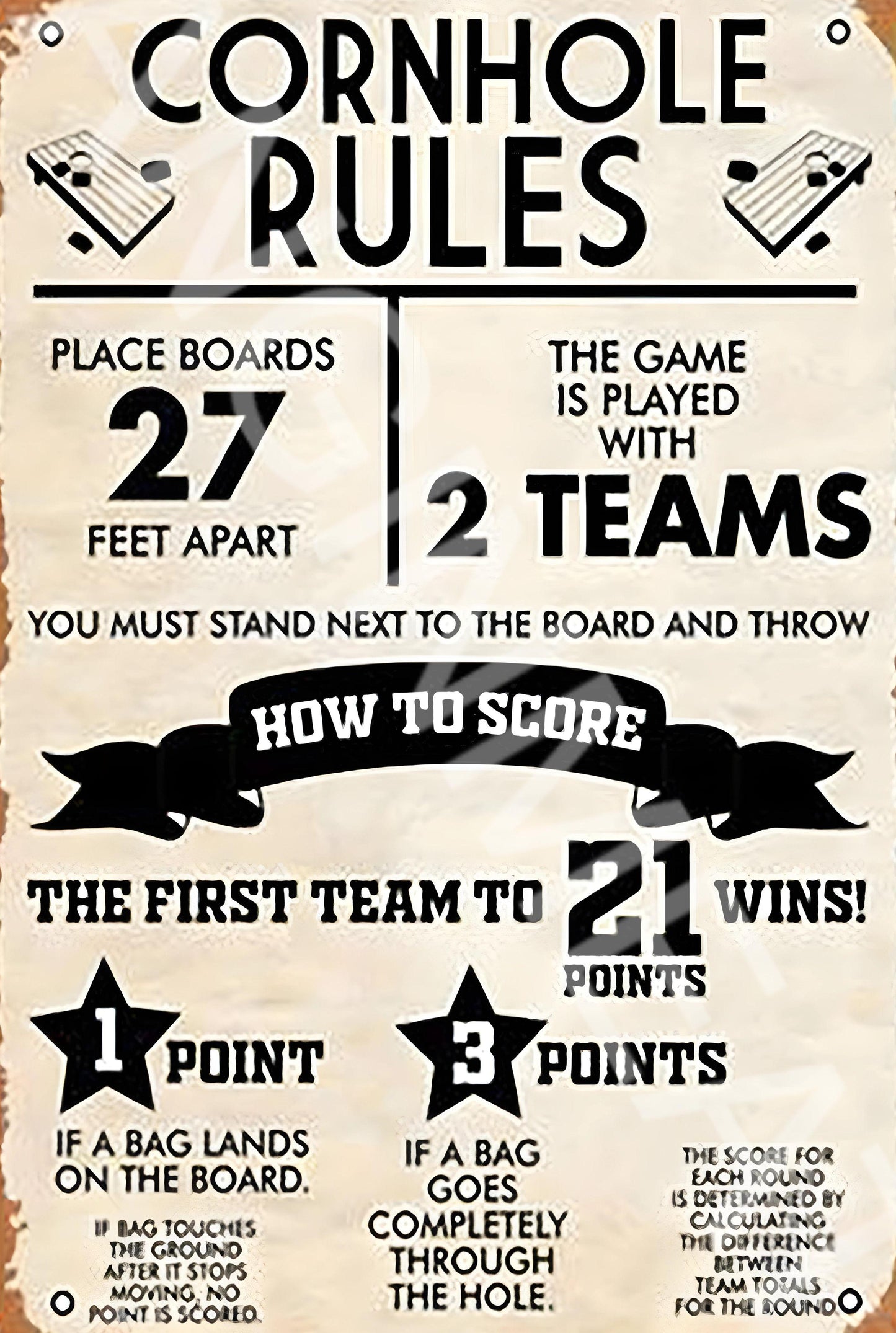 Cornhole Rules Funny Aluminum Metal Sign