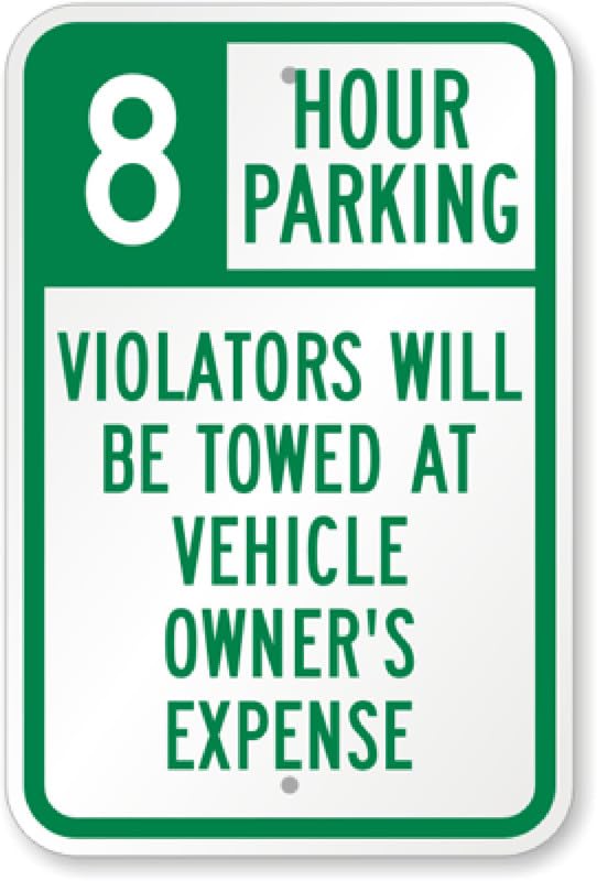 8 Hour Parking Aluminum Weatherproof Sign p00032