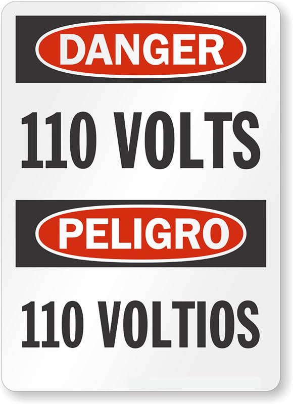 110 Volts Peligro 110 Voltios Bilingual Osha Danger Aluminum Weatherproof Sign p00107