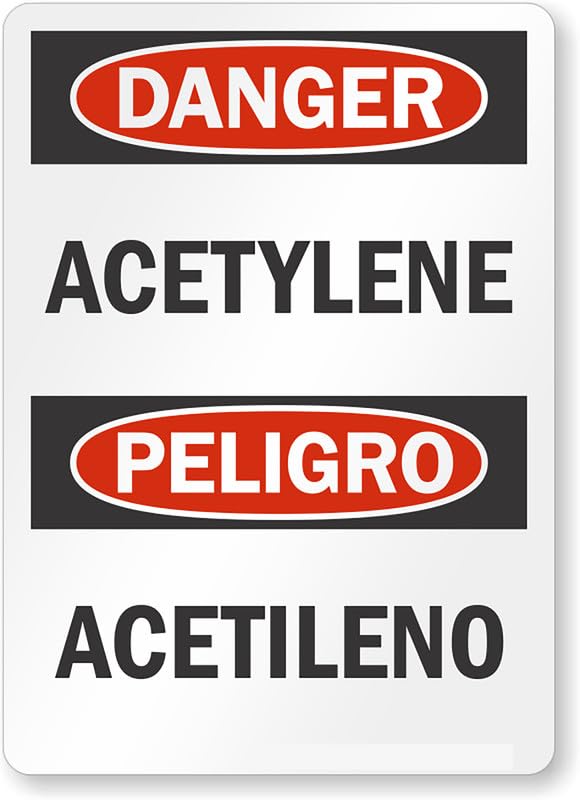 Acetylene Peligro Acetileno Bilingual Osha Danger Aluminum Weatherproof Sign p00195