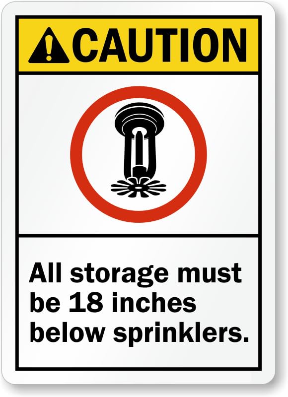 All Storage Below Sprinklers Aluminum Weatherproof Sign p00569