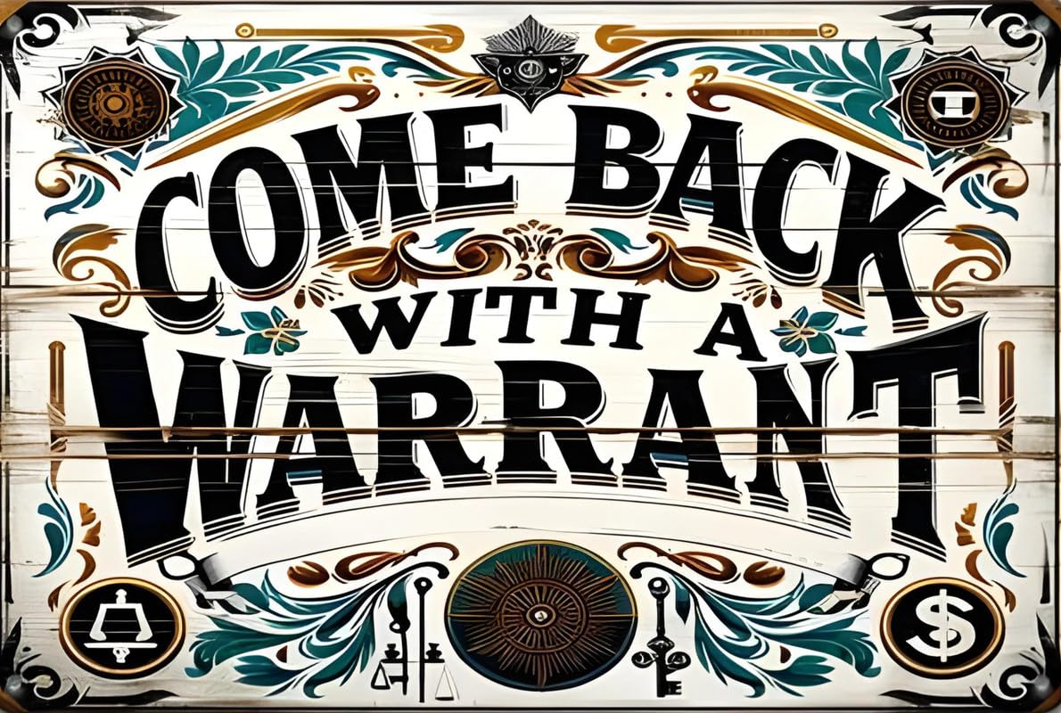 Come Back With A Warrant v4 Aluminum Weatherproof Sign p1257