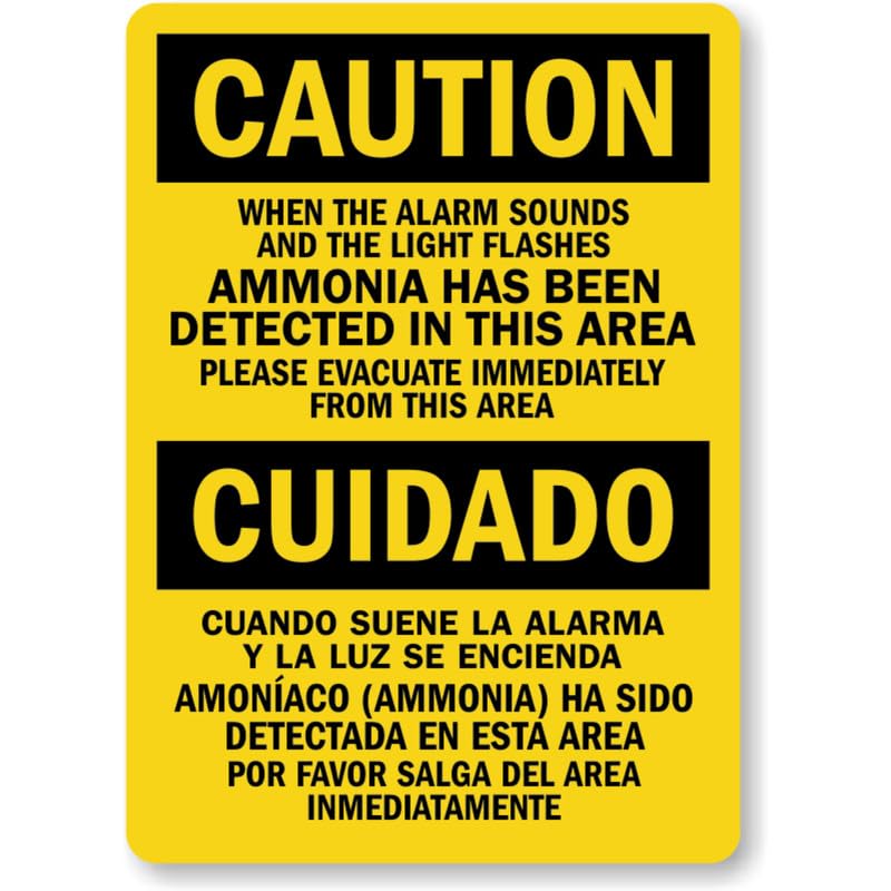 Bilingual Ammonia Detected Area Aluminum Weatherproof Sign