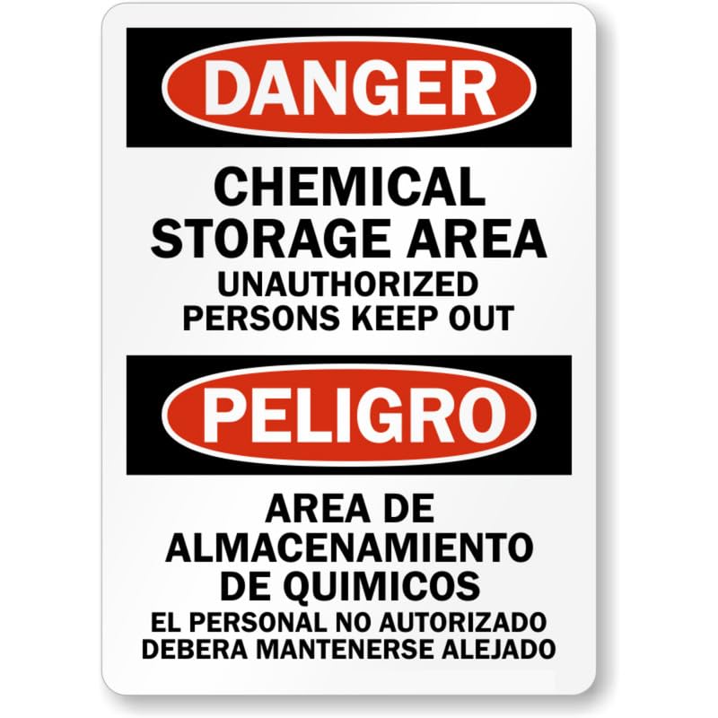 Bilingual Chemical Storage Area Aluminum Weatherproof Sign
