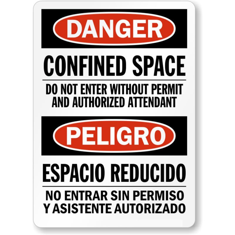 Bilingual Confined Space Permit Aluminum Weatherproof Sign