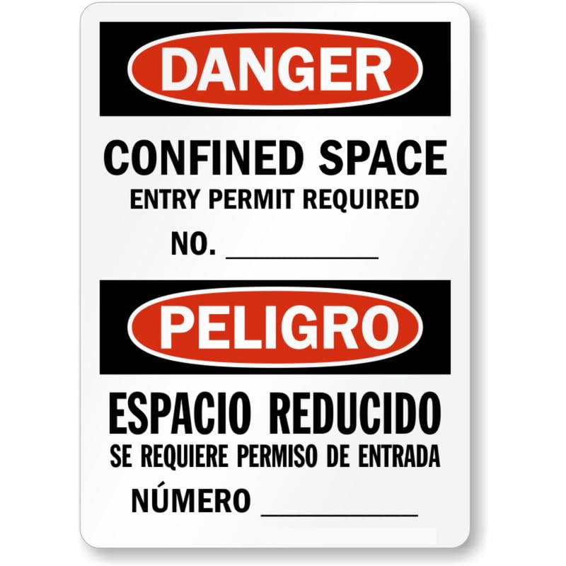 Bilingual Confined Space Permit Aluminum Weatherproof Sign