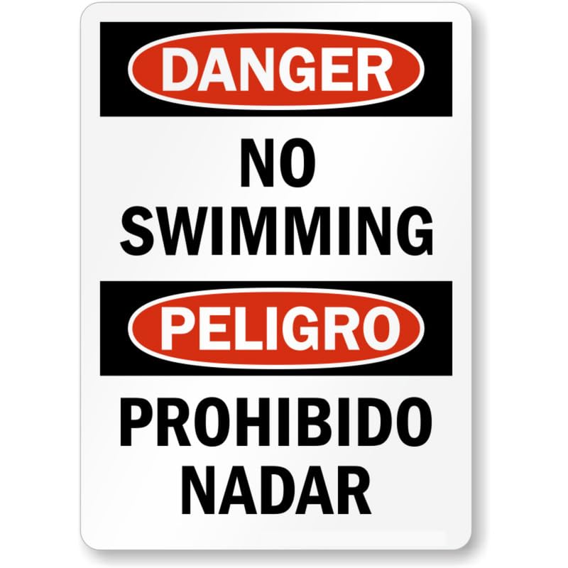 Bilingual Danger No Swimming Aluminum Weatherproof Sign
