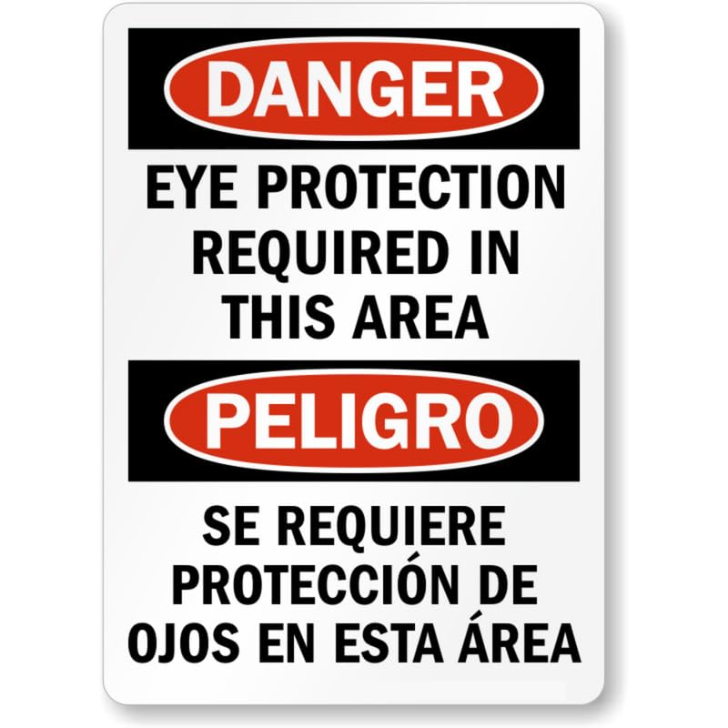 Bilingual Eye Protection Aluminum Weatherproof Sign