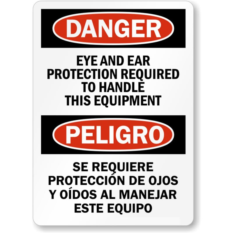 Bilingual Eye Ear Protection Aluminum Weatherproof Sign