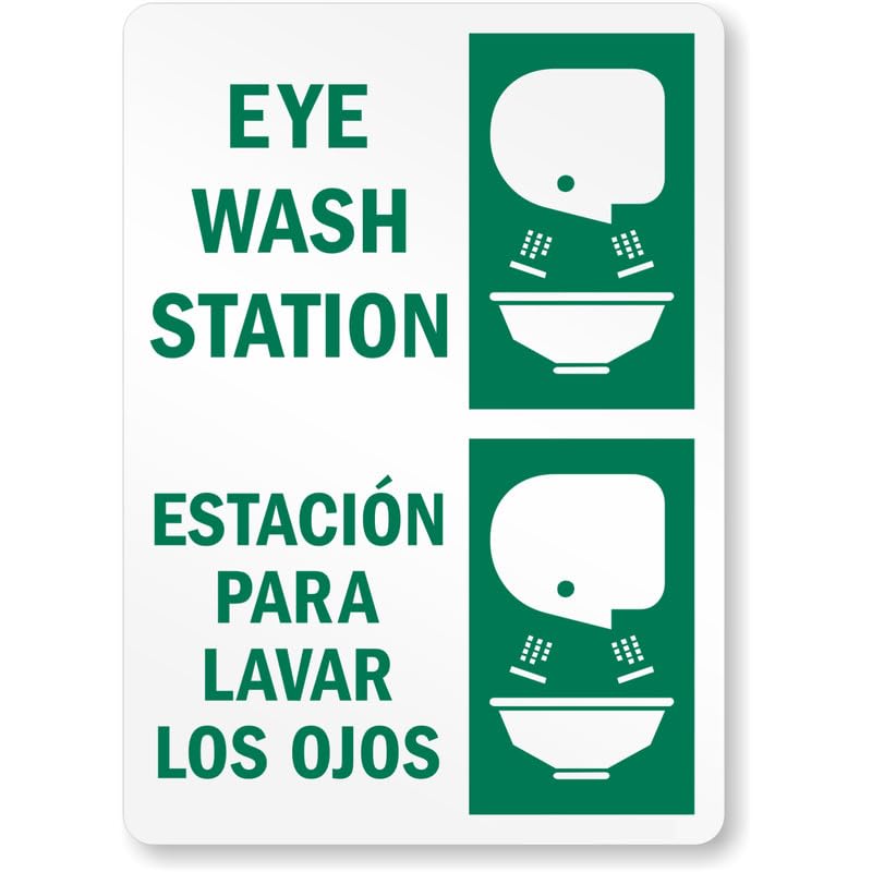 Bilingual Eye Wash Station Aluminum Weatherproof Sign