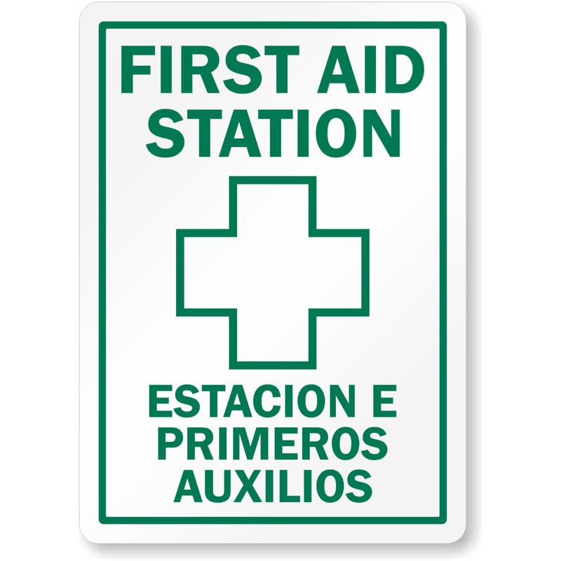 Bilingual First Aid Station Aluminum Weatherproof Sign