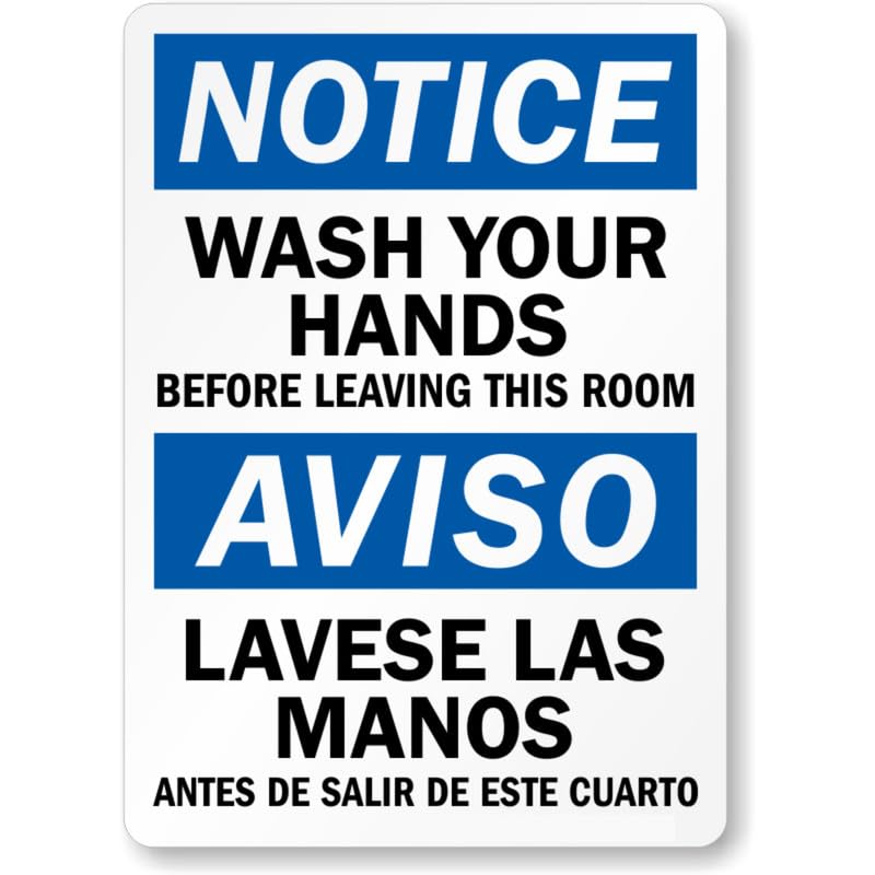 Bilingual Hand Washing Only Aluminum Weatherproof Sign