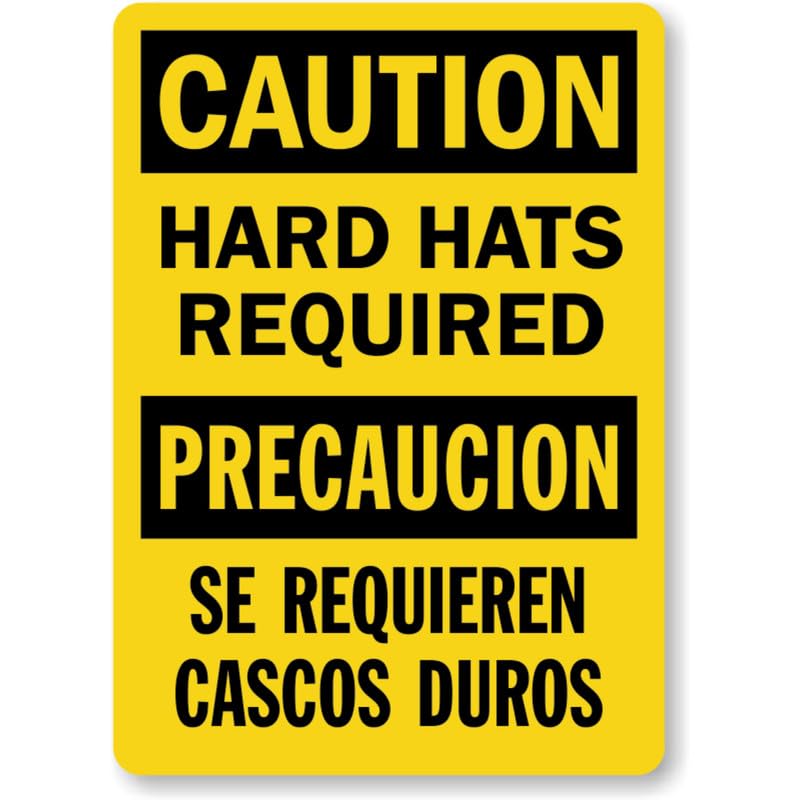 Bilingual Hard Hats Caution Aluminum Weatherproof Sign