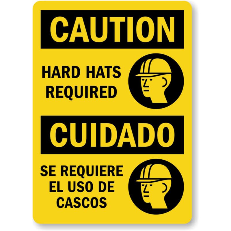 Bilingual Hard Hats Required Aluminum Weatherproof Sign