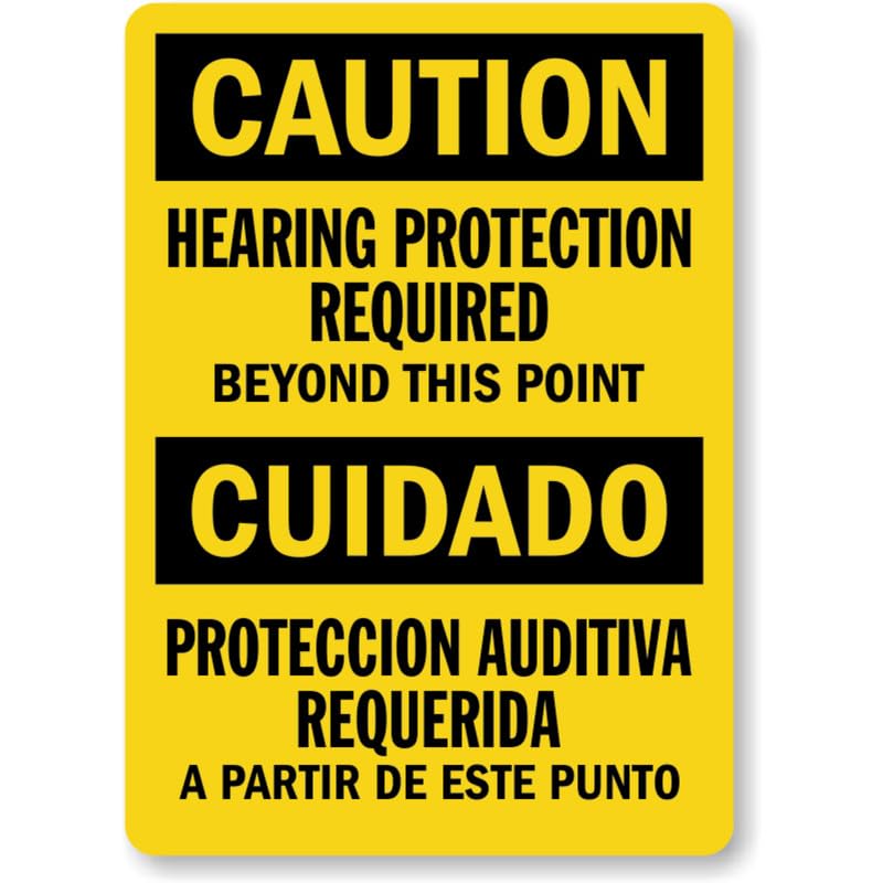 Bilingual Hearing Protection Required Aluminum Weatherproof Sign