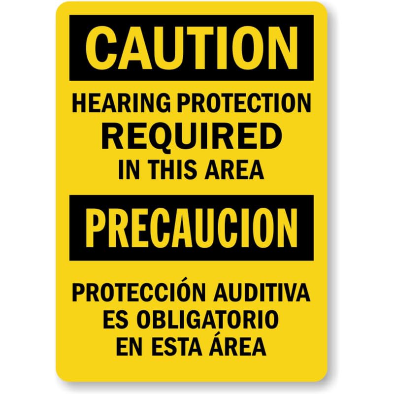 Bilingual Hearing Protection Required Aluminum Weatherproof Sign