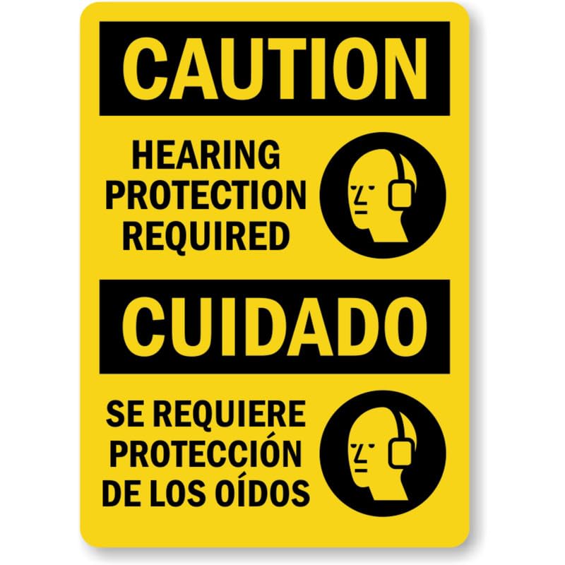 Bilingual Hearing Protection Required Aluminum Weatherproof Sign