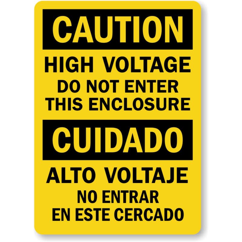 Bilingual High Voltage Caution Aluminum Weatherproof Sign