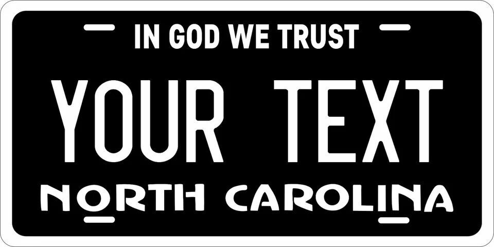 North Carolina Black Custom State License Plate Personalized 12"x6" Size