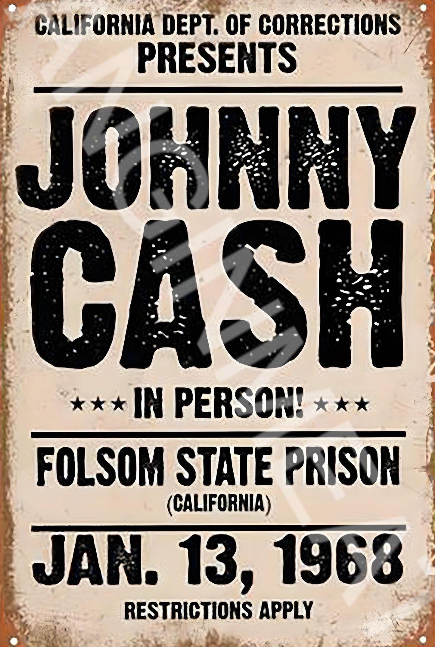 Johnny Cash Folsom State Prison Funny Aluminum Metal Sign