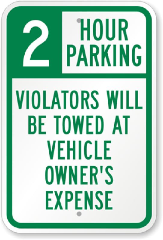 2 Hour Parking Aluminum Weatherproof Sign p00014
