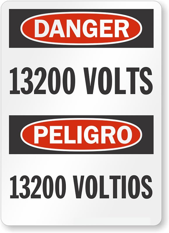 13200 Volts Peligro Voltios Bilingual Osha Danger Aluminum Weatherproof Sign p00131