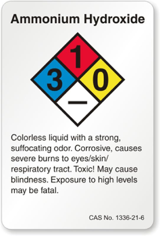 Ammonium Hydroxide Chemical Aluminum Weatherproof Sign p00448