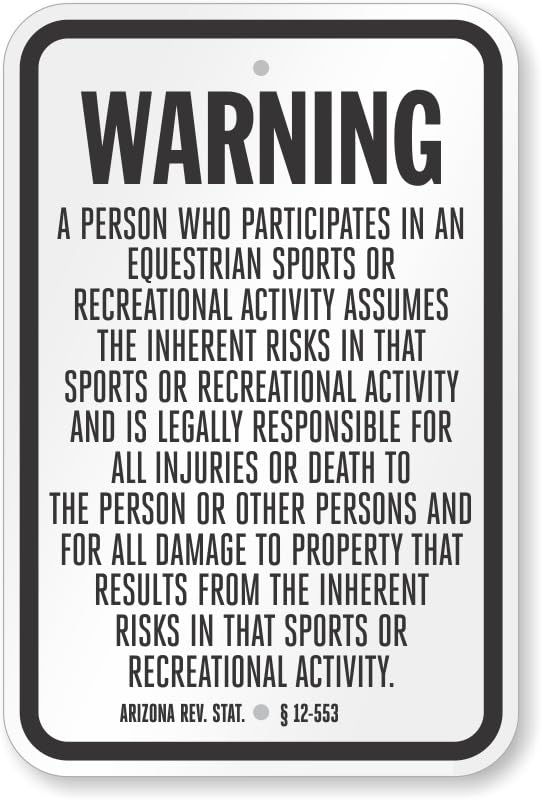 Arizona Equine Liability Aluminum Weatherproof Sign p00684